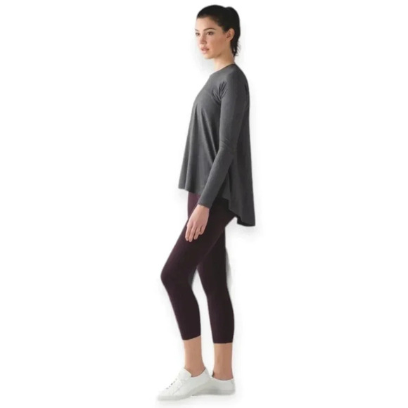Lululemon Acadia Grey Long Sleeve Pima Cotton Hi Low Flare Flowy Hem Small - Picture 15 of 15